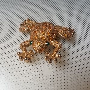 Darling yellow gemstone frog pin green gem eyes